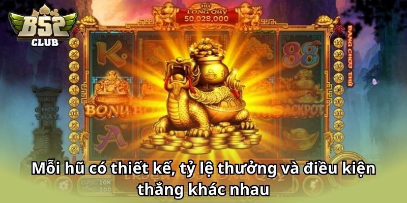 Mỗi hũ có thiết kế, tỷ lệ thưởng và điều kiện thắng khác nhau
